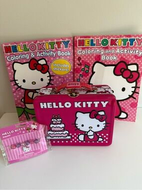 Hello Kitty LOT - Tin Lunch/Trinket Box, New Bracelet, Two Activity Books